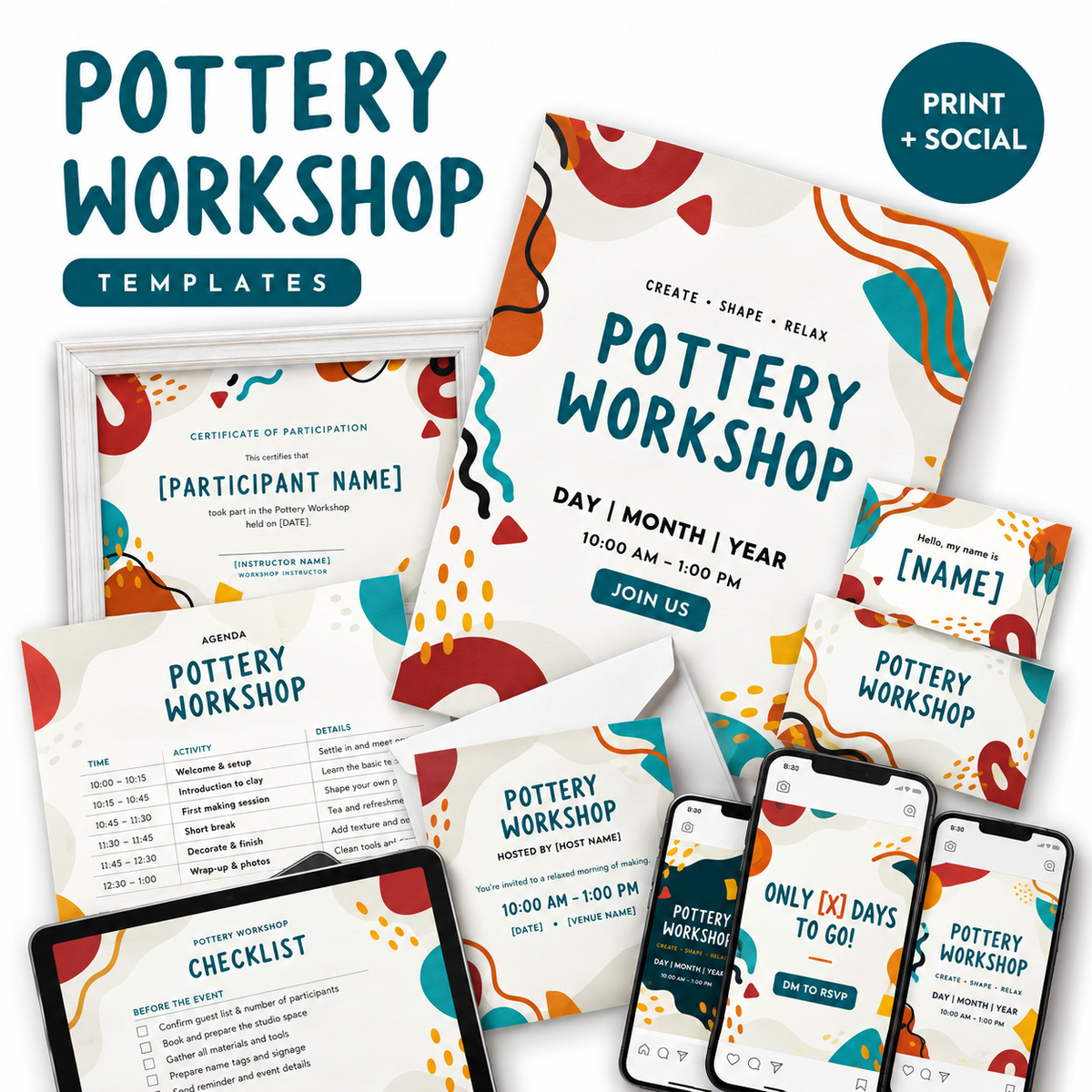 Pottery Workshop Canva Template Bundle – Flyers, Posters & Certificates