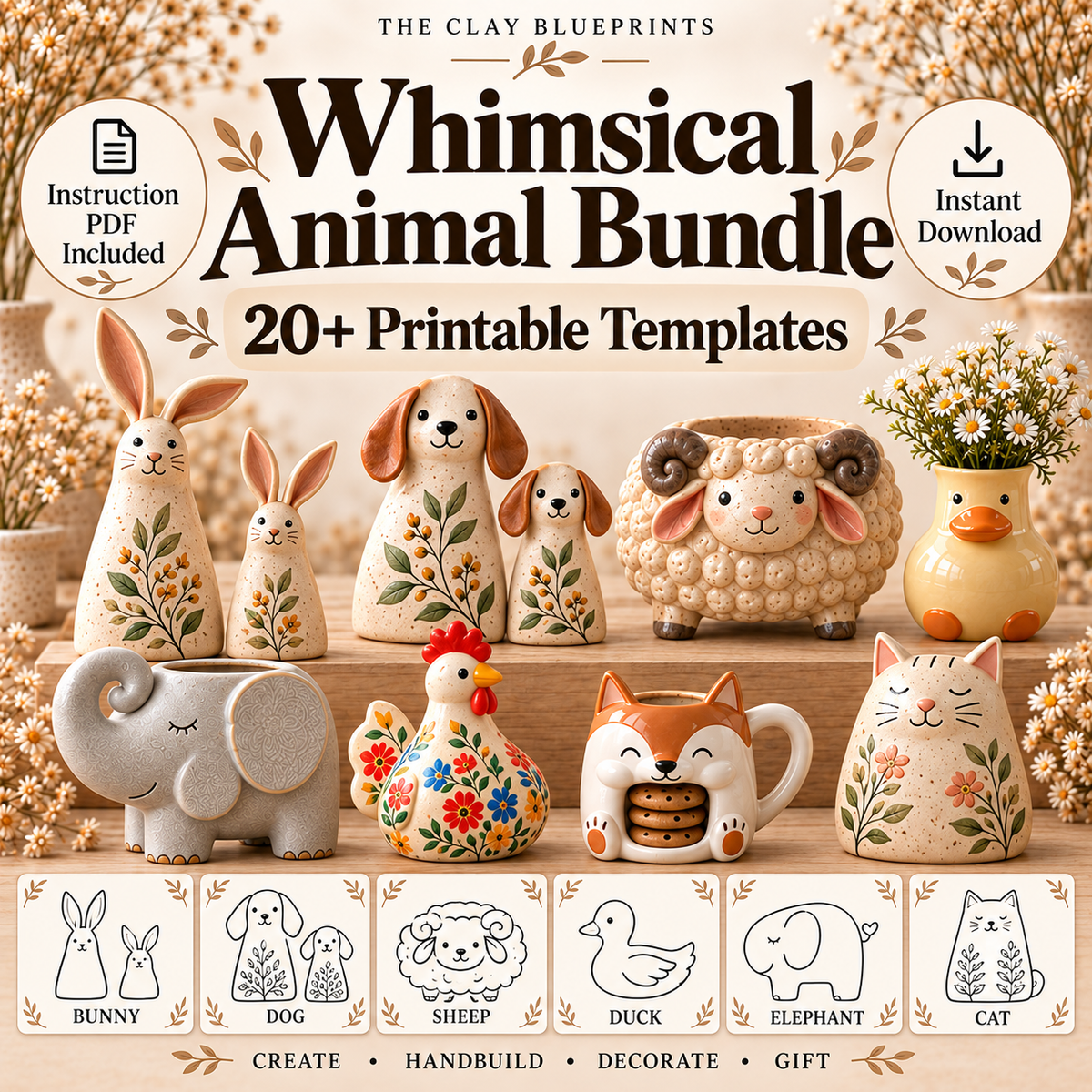 Animal Clay Blueprints - 20+ Templates